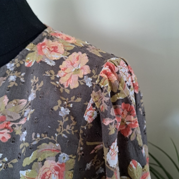 Anthropologie Floral Blouse Women's Small Brown Lightweight Long Sleeve Top - Picture 6 of 12